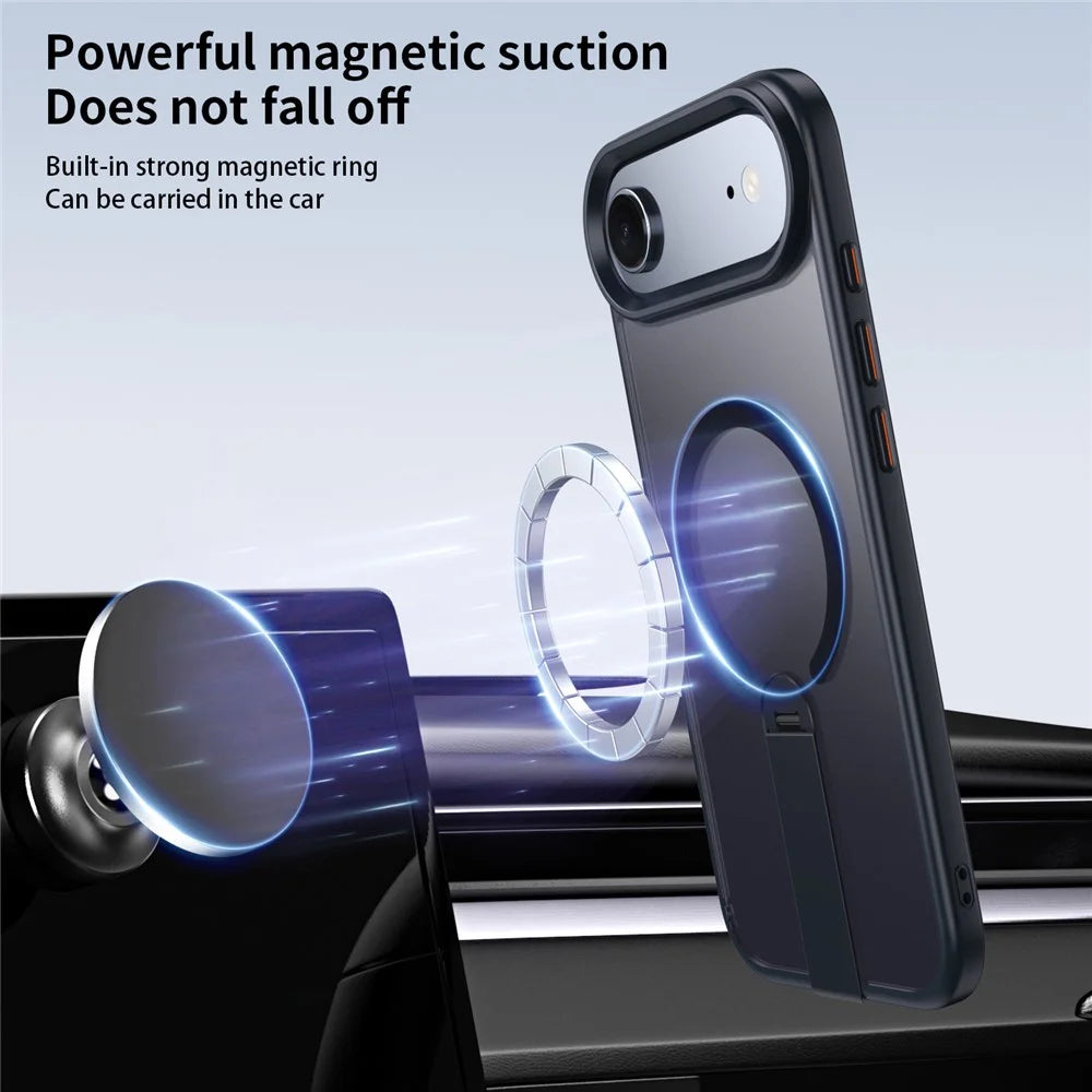 For iPhone Air Case Compatible with MagSafe Rotating Straight Kickstand TPU + PC Matte Phone Cover - Black - 2