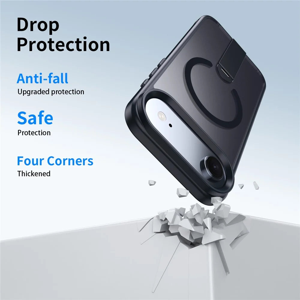 For iPhone Air Case Compatible with MagSafe Rotating Straight Kickstand TPU + PC Matte Phone Cover - Black - 3