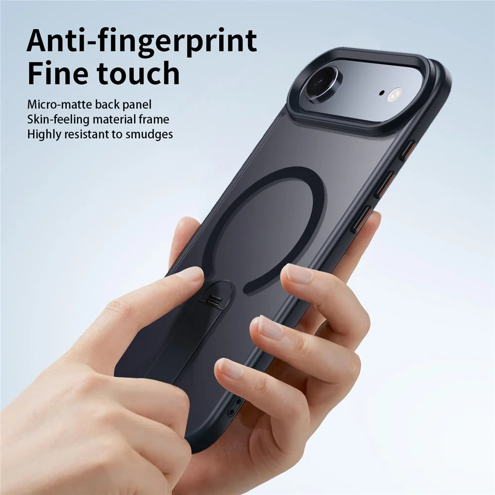 For iPhone Air Case Compatible with MagSafe Rotating Straight Kickstand TPU + PC Matte Phone Cover - Black - 5