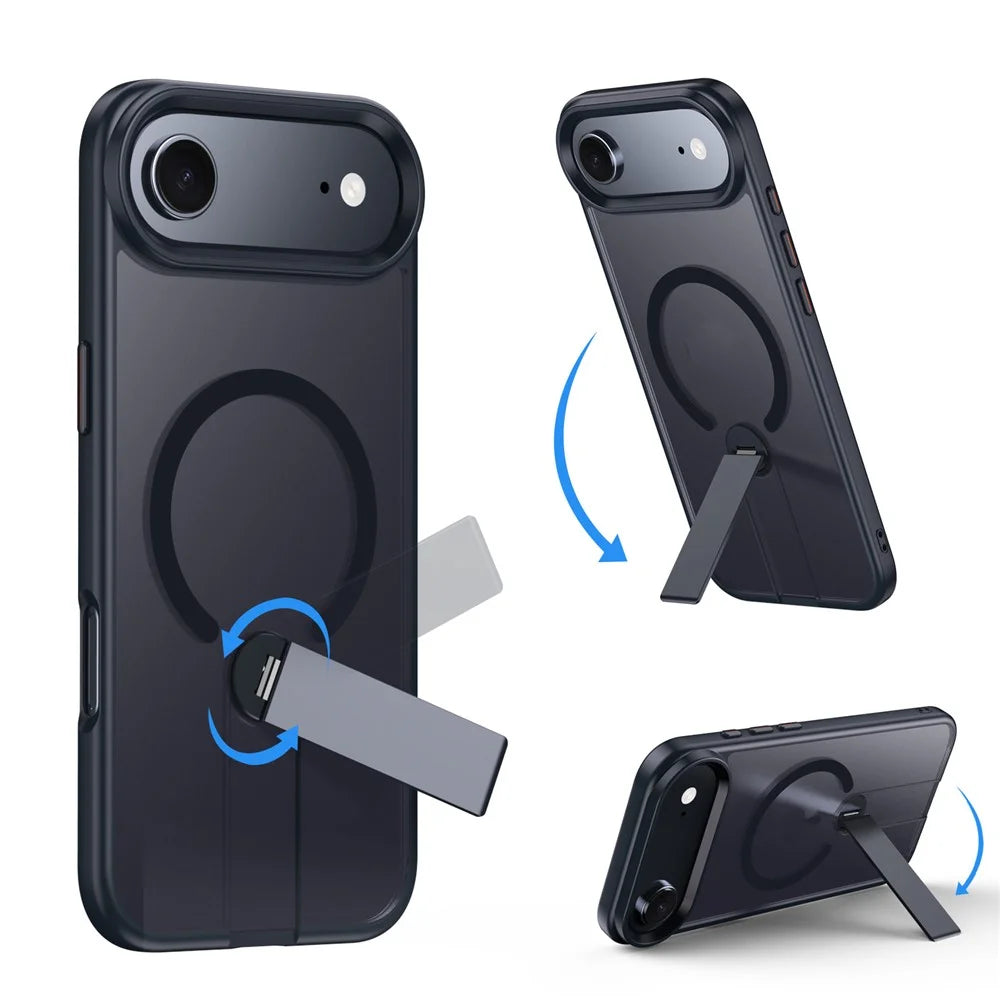 For iPhone Air Case Compatible with MagSafe Rotating Straight Kickstand TPU + PC Matte Phone Cover - Black - 6