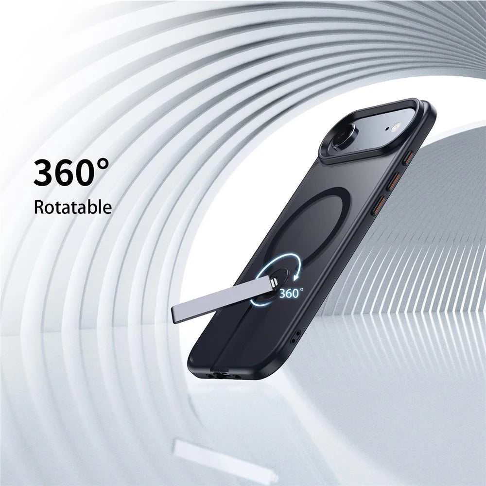 For iPhone Air Case Compatible with MagSafe Rotating Straight Kickstand TPU + PC Matte Phone Cover - Black - 7