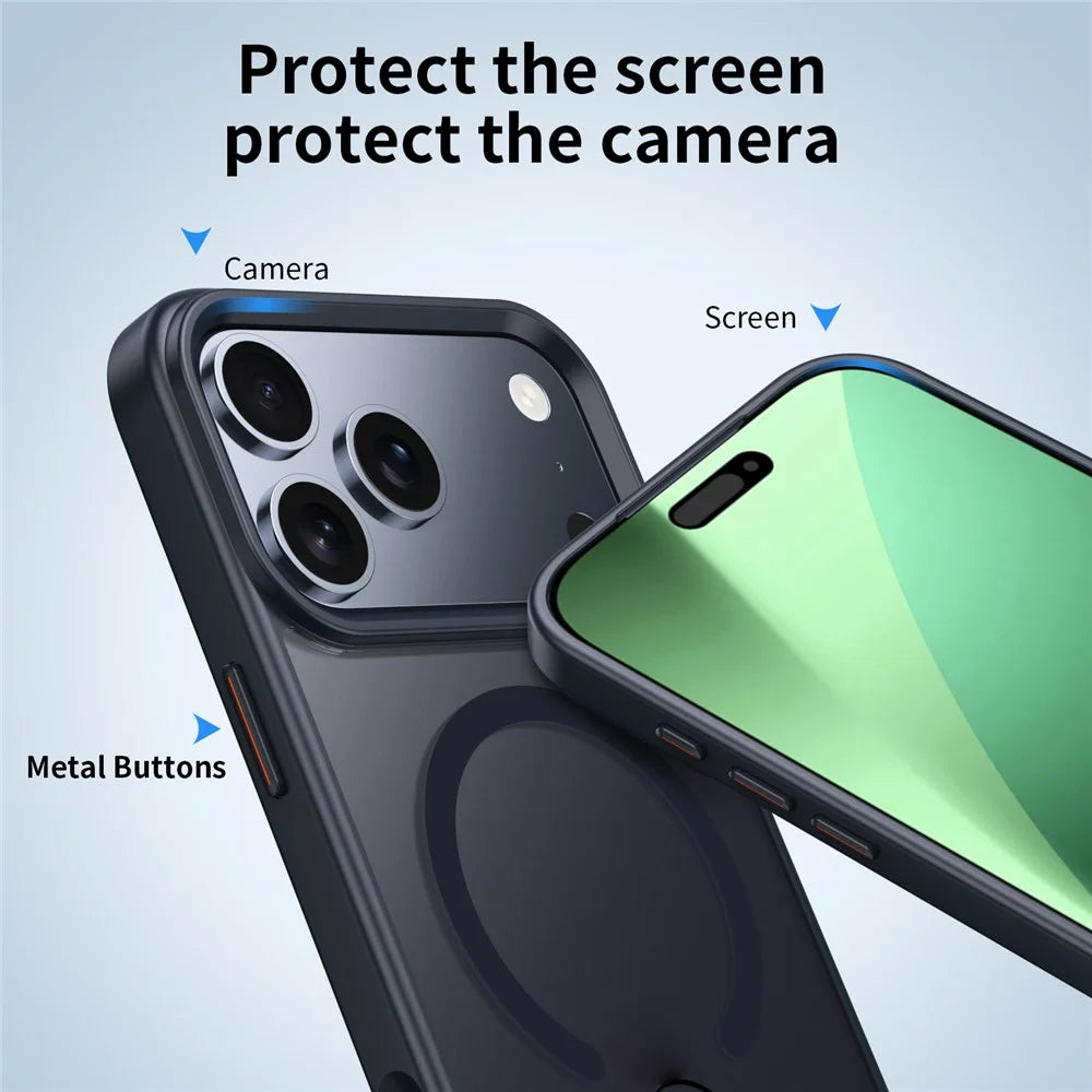 For iPhone 17 Pro Case Compatible with MagSafe Rotating Straight Kickstand TPU + PC Matte Phone Cover - Blue - 4