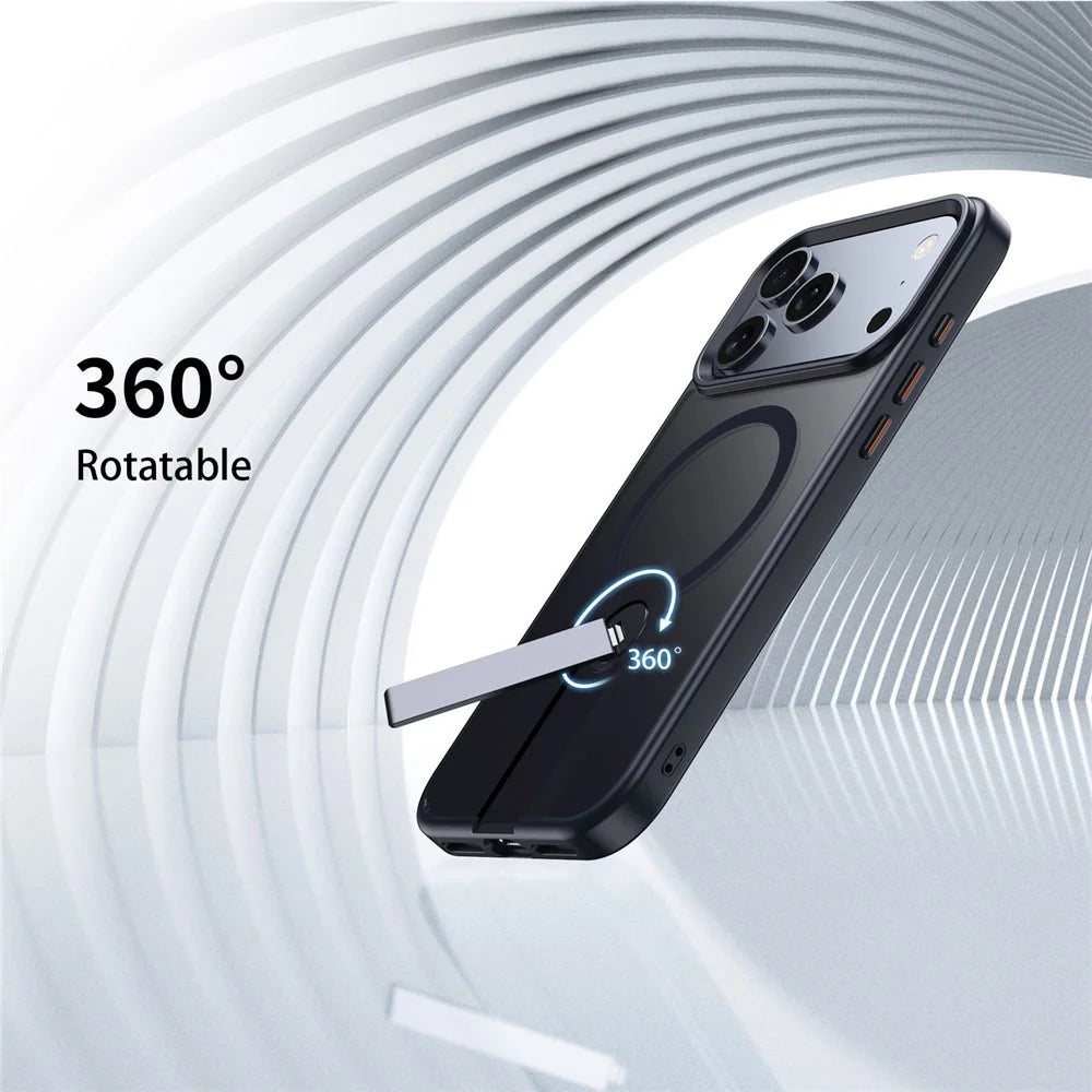 For iPhone 17 Pro Case Compatible with MagSafe Rotating Straight Kickstand TPU + PC Matte Phone Cover - Blue - 7
