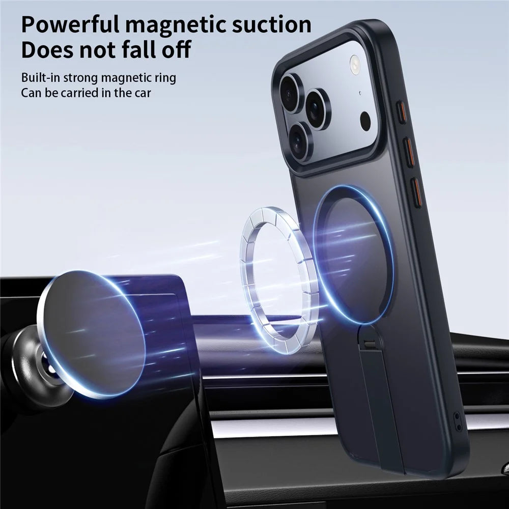 For iPhone 17 Pro Max Case Compatible with MagSafe Rotating Straight Kickstand TPU + PC Matte Phone Cover - Black - 2