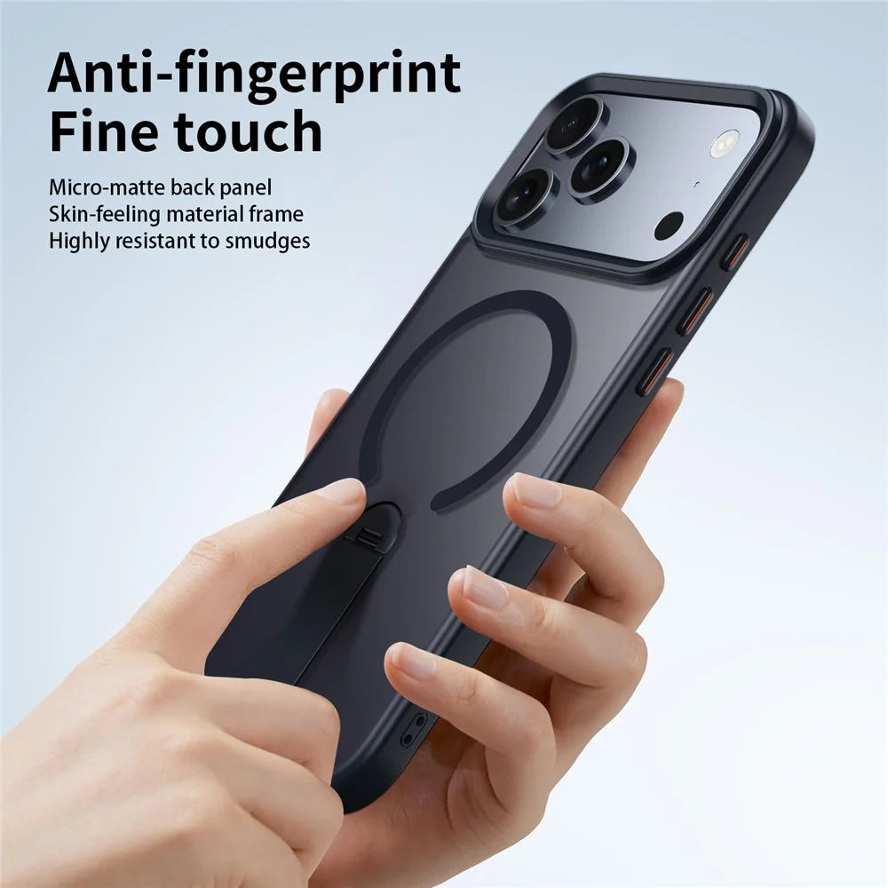 For iPhone 17 Pro Max Case Compatible with MagSafe Rotating Straight Kickstand TPU + PC Matte Phone Cover - Black - 5