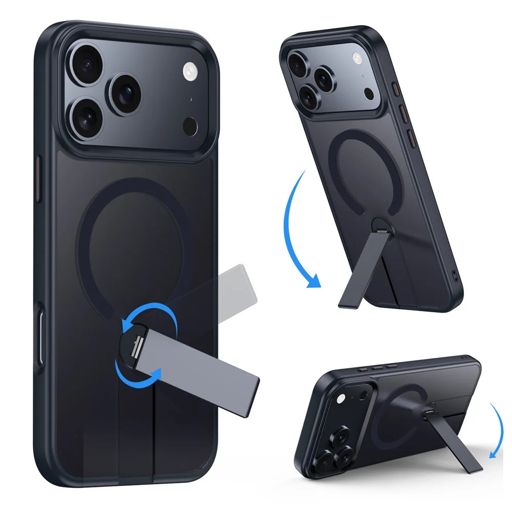 For iPhone 17 Pro Max Case Compatible with MagSafe Rotating Straight Kickstand TPU + PC Matte Phone Cover - Black - 6