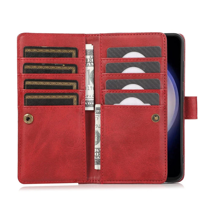 For Samsung Galaxy S26+ Case Split Leather Magnetic Wallet Phone Protector with Wrist Strap - Red - 4