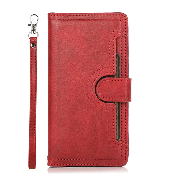 For Samsung Galaxy S26+ Case Split Leather Magnetic Wallet Phone Protector with Wrist Strap - Red - 6
