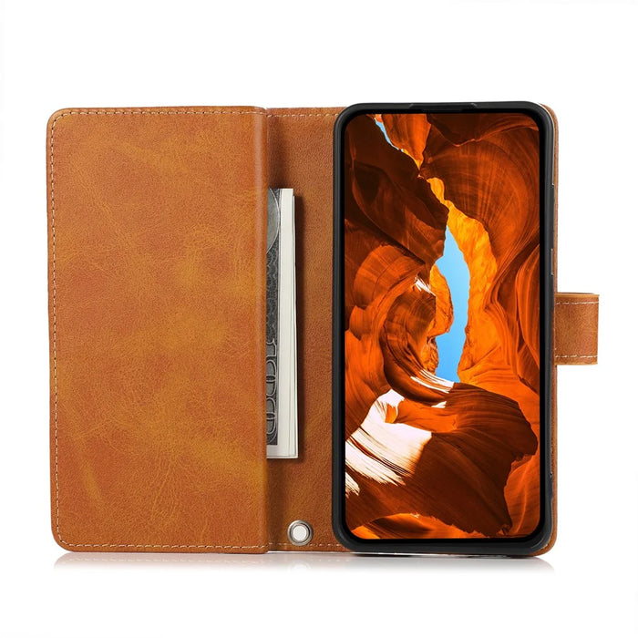 For Samsung Galaxy S26 Ultra Case Split Leather Magnetic Wallet Phone Protector with Wrist Strap - Brown - 2