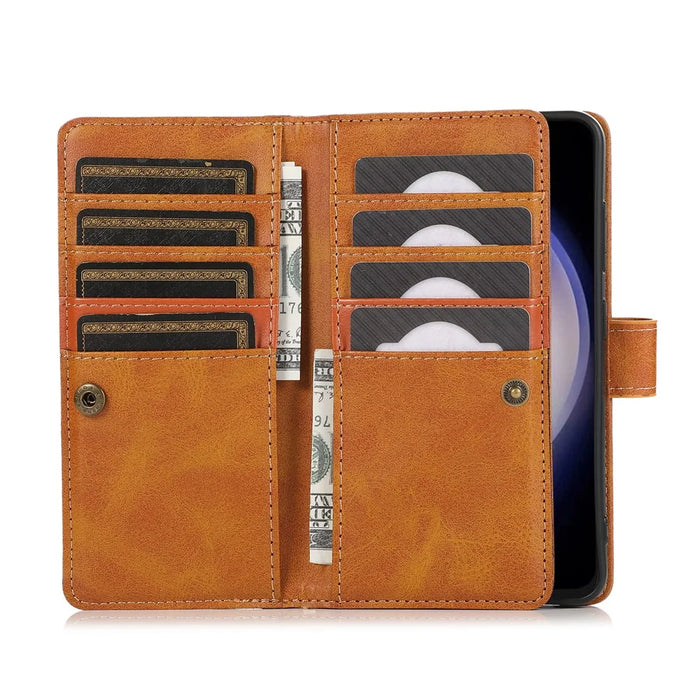 For Samsung Galaxy S26 Ultra Case Split Leather Magnetic Wallet Phone Protector with Wrist Strap - Brown - 5