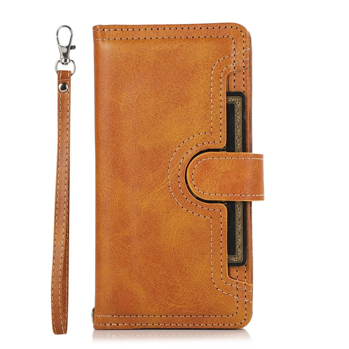 For Samsung Galaxy S26 Ultra Case Split Leather Magnetic Wallet Phone Protector with Wrist Strap - Brown - 6
