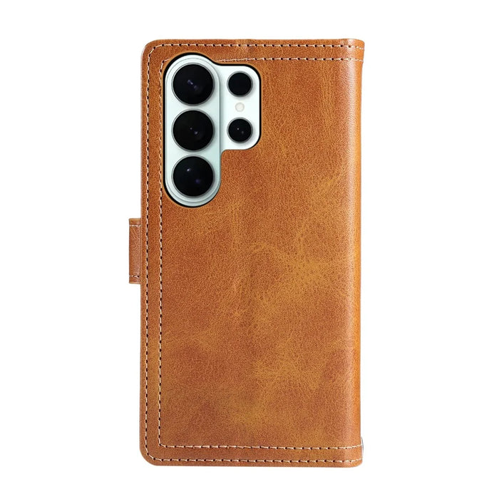 For Samsung Galaxy S26 Ultra Case Split Leather Magnetic Wallet Phone Protector with Wrist Strap - Brown - 7