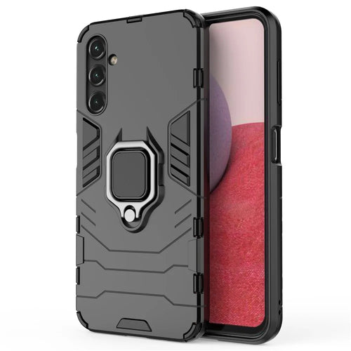 For Samsung Galaxy A14 5G / A14 4G Armor Shockproof Hard PC Soft TPU Ring Holder Kickstand Phone Case Protective Cover - Black - 1