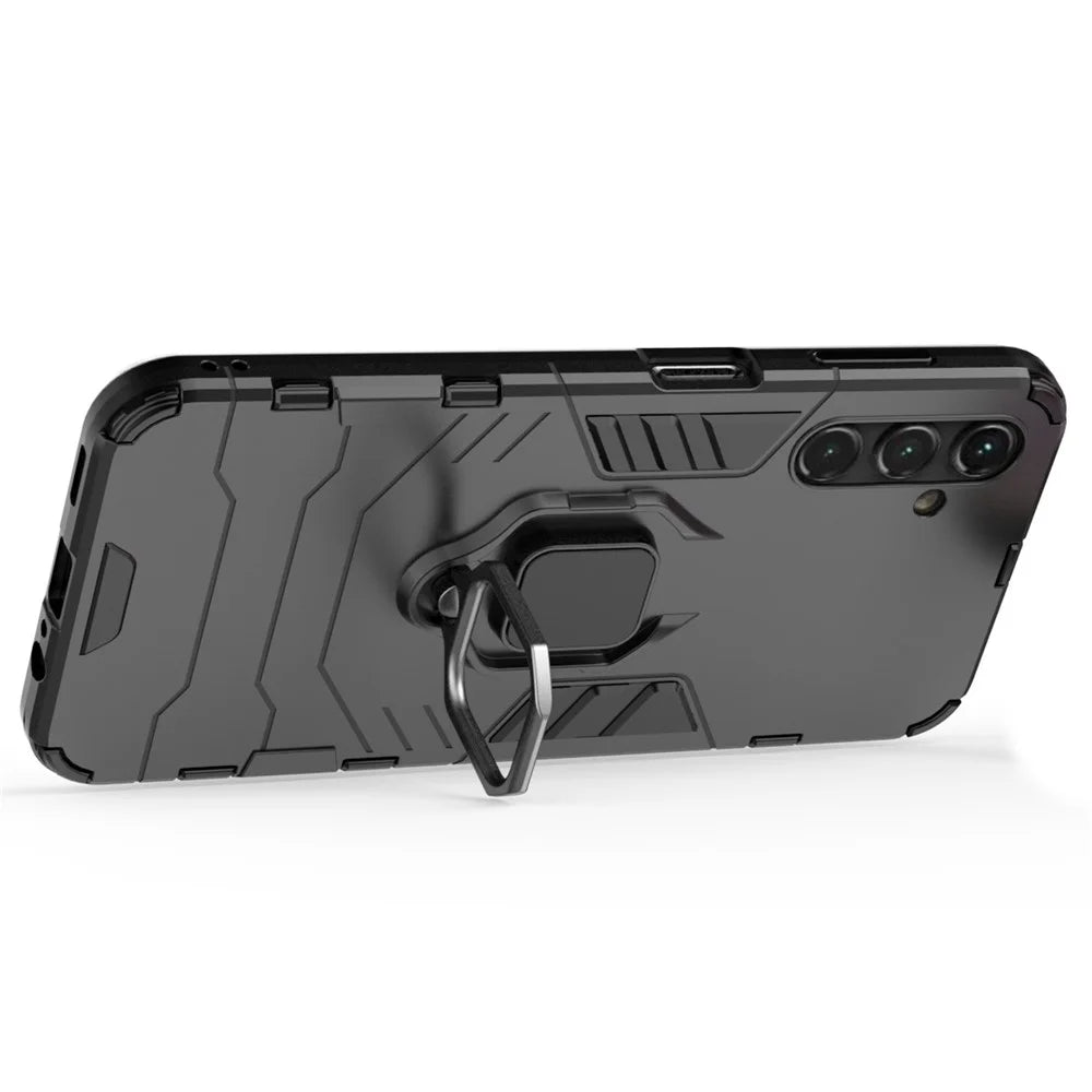 For Samsung Galaxy A14 5G / A14 4G Armor Shockproof Hard PC Soft TPU Ring Holder Kickstand Phone Case Protective Cover - Black - 2