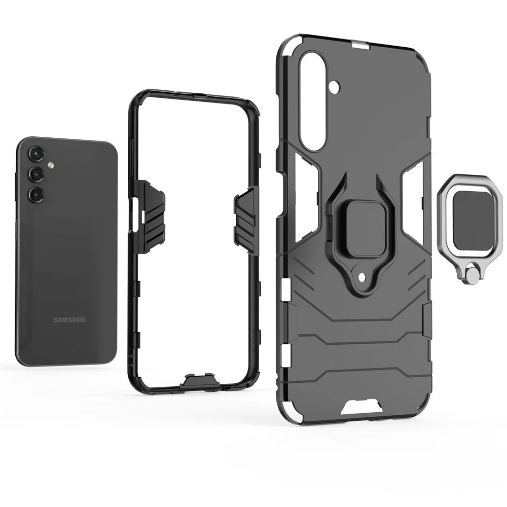 For Samsung Galaxy A14 5G / A14 4G Armor Shockproof Hard PC Soft TPU Ring Holder Kickstand Phone Case Protective Cover - Black - 4