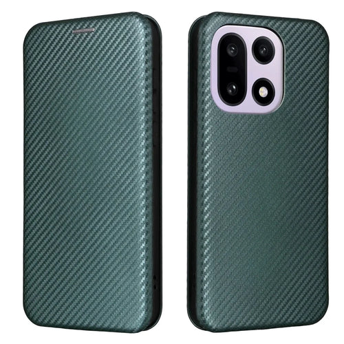 For OnePlus 15 5G Case Carbon Fiber Texture Drop-Proof PU Leather Phone Cover - Green - 1