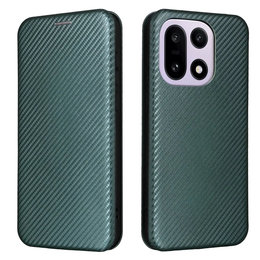 For OnePlus 15 5G Case Carbon Fiber Texture Drop-Proof PU Leather Phone Cover - Green - 1