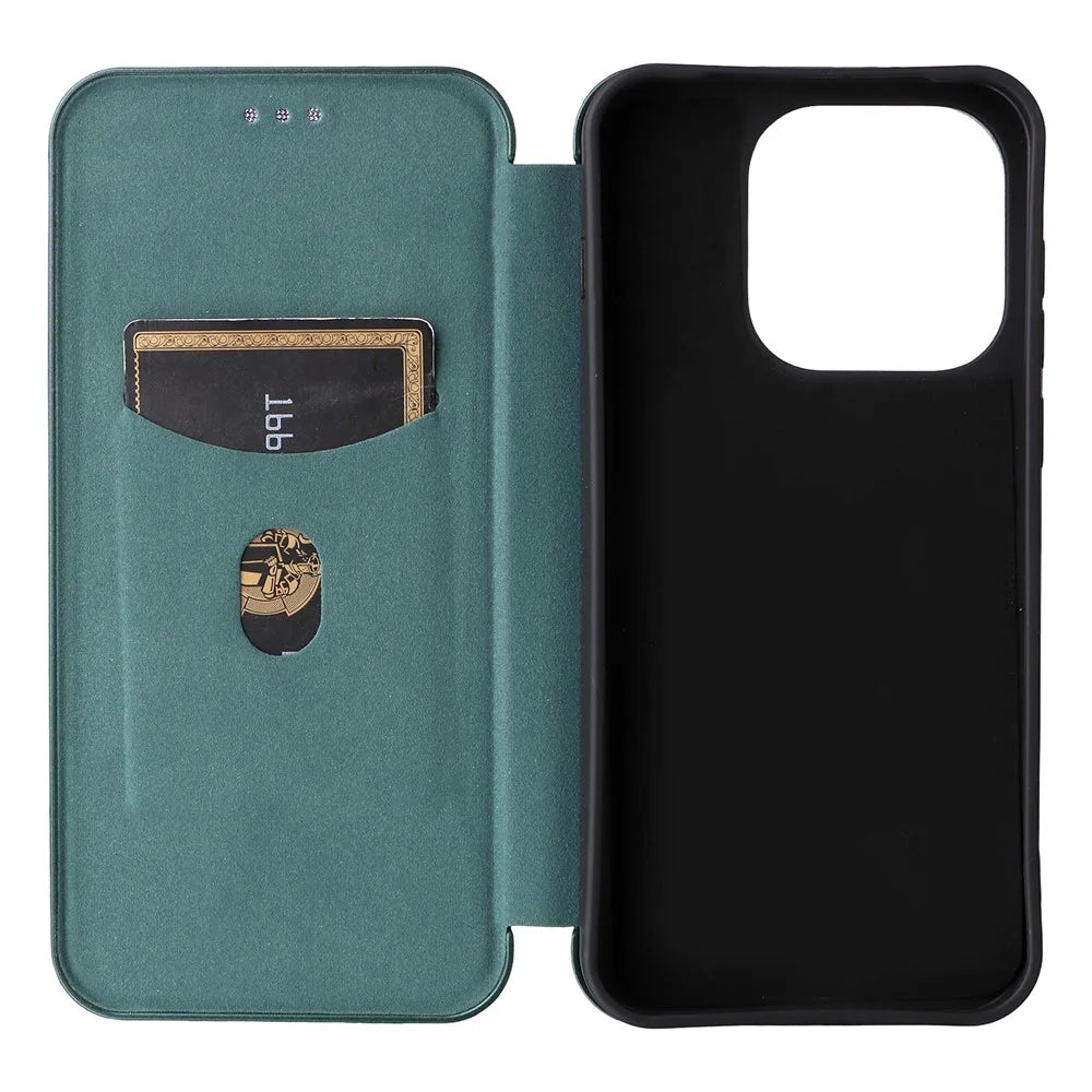 For OnePlus 15 5G Case Carbon Fiber Texture Drop-Proof PU Leather Phone Cover - Green - 4