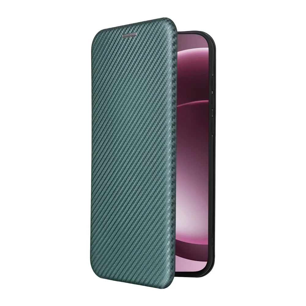 For OnePlus 15 5G Case Carbon Fiber Texture Drop-Proof PU Leather Phone Cover - Green - 7