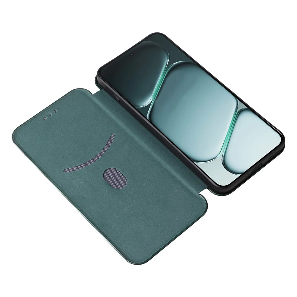 For OnePlus 15R 5G / Ace 6T 5G / Ace 6 5G Case Carbon Fiber Texture Drop-Proof PU Leather Phone Cover - Green - 2