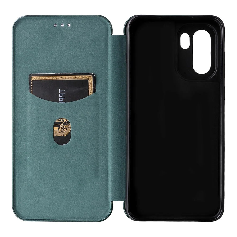 For OnePlus 15R 5G / Ace 6T 5G / Ace 6 5G Case Carbon Fiber Texture Drop-Proof PU Leather Phone Cover - Green - 4