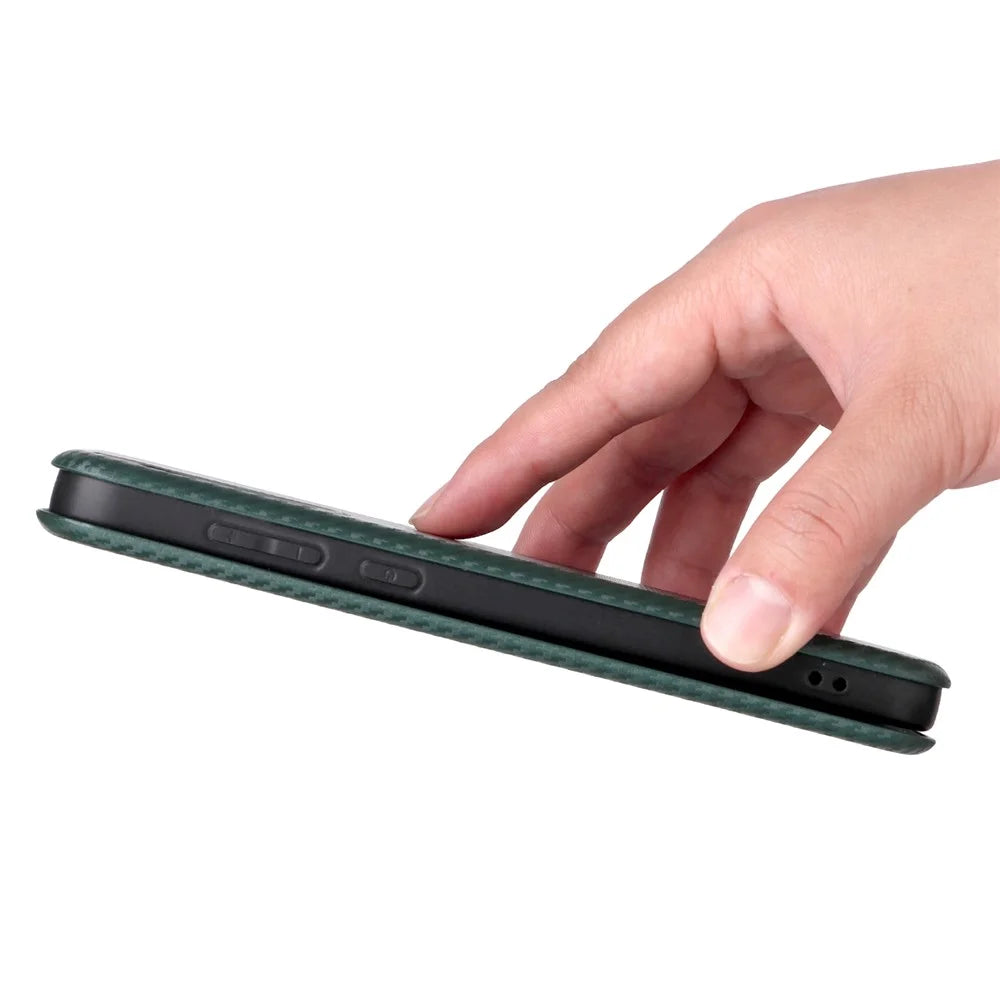 For OnePlus 15R 5G / Ace 6T 5G / Ace 6 5G Case Carbon Fiber Texture Drop-Proof PU Leather Phone Cover - Green - 5