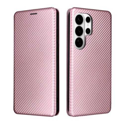 For Samsung Galaxy S26 Ultra Case Carbon Fiber Texture Drop-Proof PU Leather Phone Cover - Rose Gold - 1