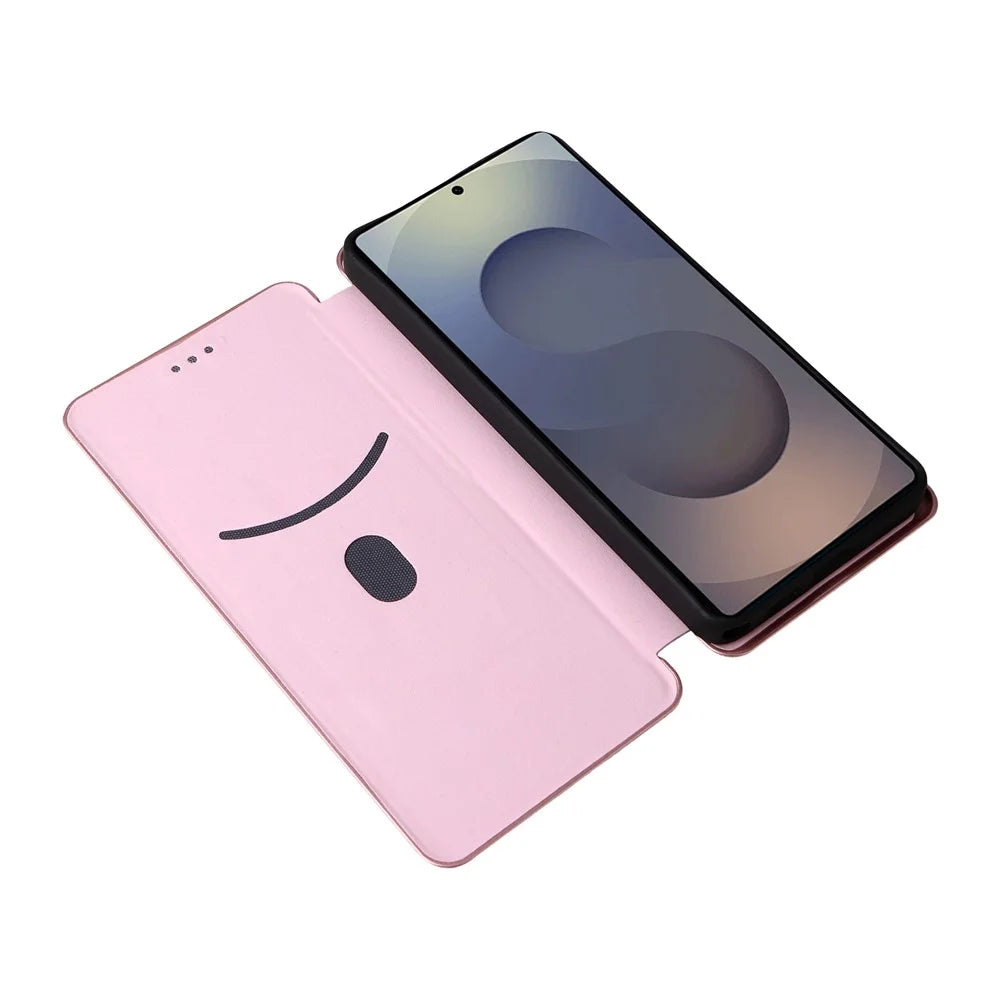For Samsung Galaxy S26 Ultra Case Carbon Fiber Texture Drop-Proof PU Leather Phone Cover - Rose Gold - 2