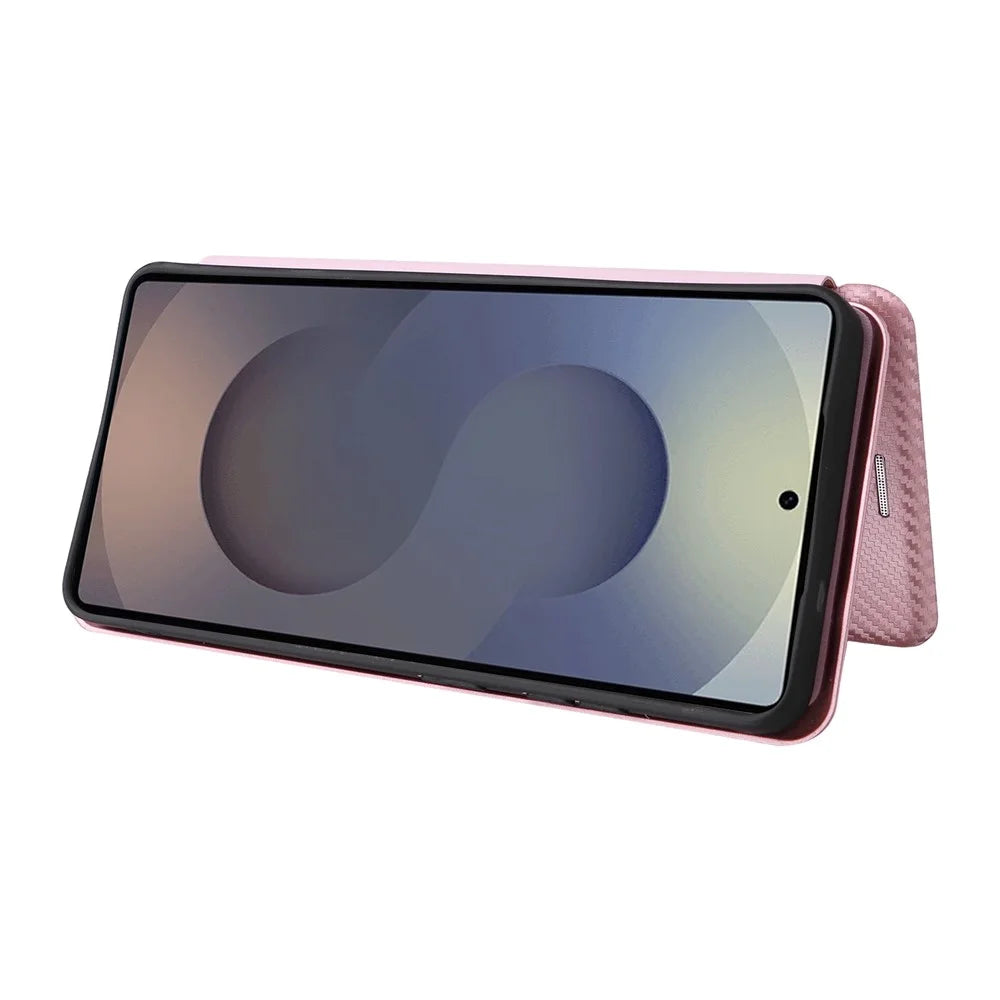 For Samsung Galaxy S26 Ultra Case Carbon Fiber Texture Drop-Proof PU Leather Phone Cover - Rose Gold - 3