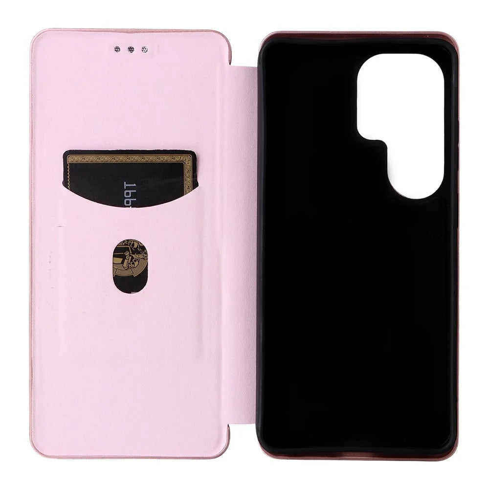 For Samsung Galaxy S26 Ultra Case Carbon Fiber Texture Drop-Proof PU Leather Phone Cover - Rose Gold - 4