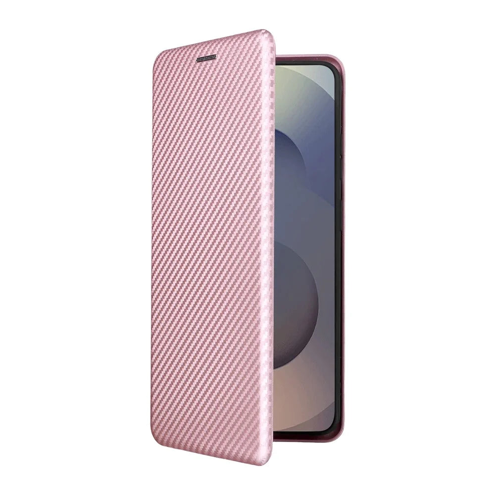 For Samsung Galaxy S26 Ultra Case Carbon Fiber Texture Drop-Proof PU Leather Phone Cover - Rose Gold - 7