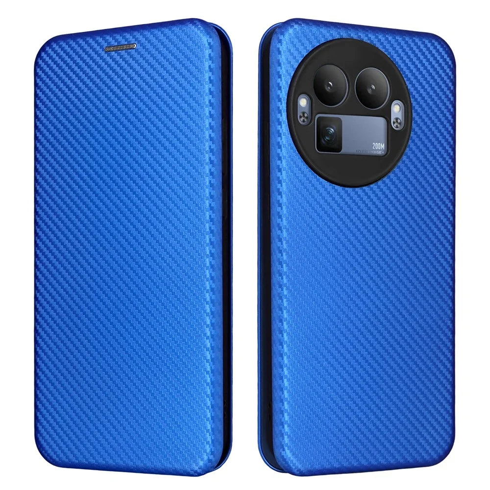 For Realme GT 8 Pro 5G Case Carbon Fiber Texture Drop-Proof PU Leather Phone Cover - Blue - 1