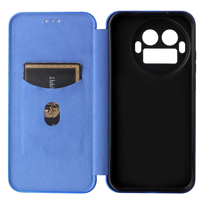 For Realme GT 8 Pro 5G Case Carbon Fiber Texture Drop-Proof PU Leather Phone Cover - Blue - 4