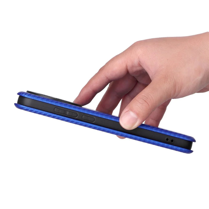 For Realme GT 8 Pro 5G Case Carbon Fiber Texture Drop-Proof PU Leather Phone Cover - Blue - 5