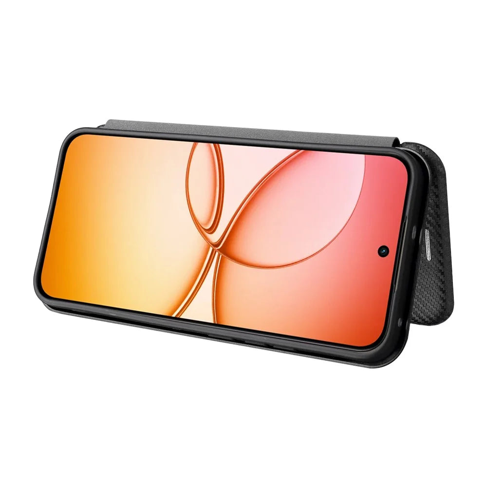 For Realme 15T 5G Case Carbon Fiber Texture Drop-Proof PU Leather Phone Cover - Black - 3
