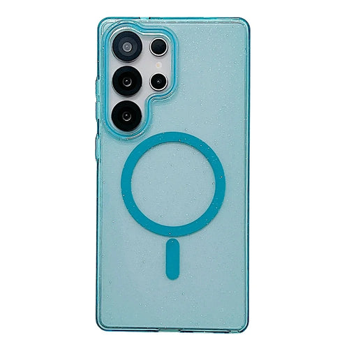 For Samsung Galaxy S25 Ultra Magnetic Case Clear Glitter Shockproof PC Phone Back Cover - Sky Blue - 1