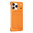 For iPhone 17 Pro Case Lens Frame Kickstand Metal Frameless Phone Cover with Leather Card Slots - Orange - 1