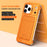 For iPhone 17 Pro Case Lens Frame Kickstand Metal Frameless Phone Cover with Leather Card Slots - Orange - 2