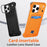 For iPhone 15 Pro Case Lens Frame Kickstand Metal Frameless Phone Cover with Leather Card Slots - Orange - 3