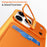 For iPhone 15 Pro Case Lens Frame Kickstand Metal Frameless Phone Cover with Leather Card Slots - Orange - 7