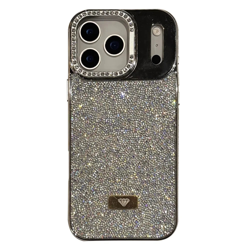 For iPhone 17 Pro Max Case Full Rhinestones Design Hidden Lens Kickstand TPU PC Phone Cover - Silver - 1
