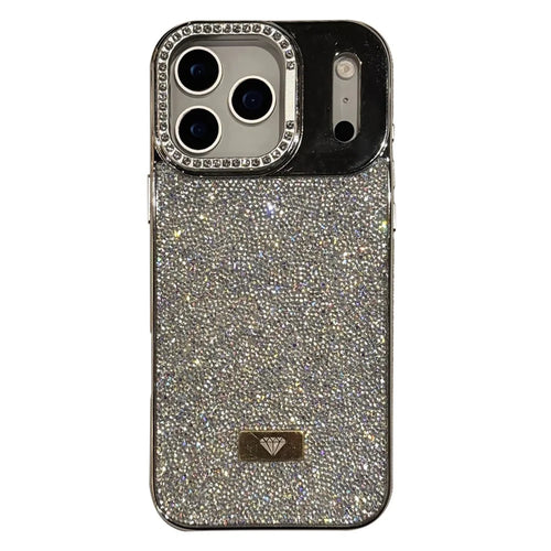 For iPhone 17 Pro Max Case Full Rhinestones Design Hidden Lens Kickstand TPU PC Phone Cover - Silver - 1