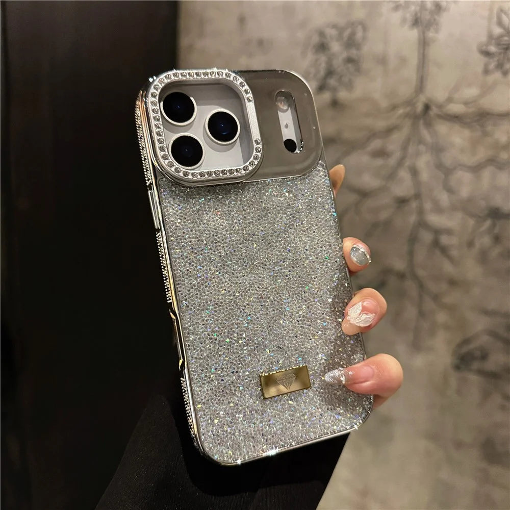 For iPhone 17 Pro Max Case Full Rhinestones Design Hidden Lens Kickstand TPU PC Phone Cover - Silver - 2