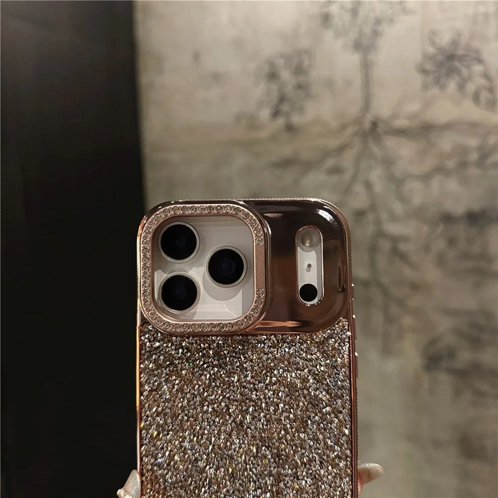 For iPhone 17 Pro Max Case Full Rhinestones Design Hidden Lens Kickstand TPU PC Phone Cover - Silver - 4