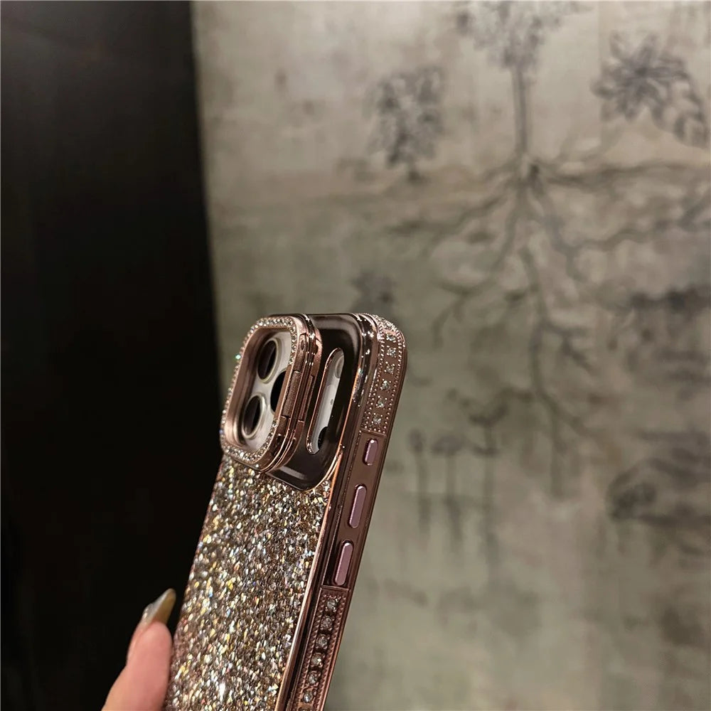 For iPhone 17 Pro Max Case Full Rhinestones Design Hidden Lens Kickstand TPU PC Phone Cover - Silver - 5