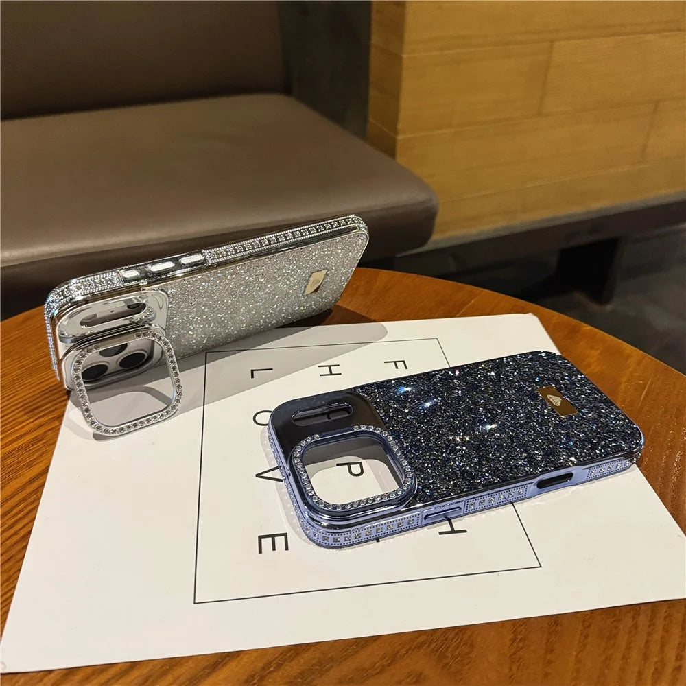 For iPhone 17 Pro Max Case Full Rhinestones Design Hidden Lens Kickstand TPU PC Phone Cover - Silver - 7