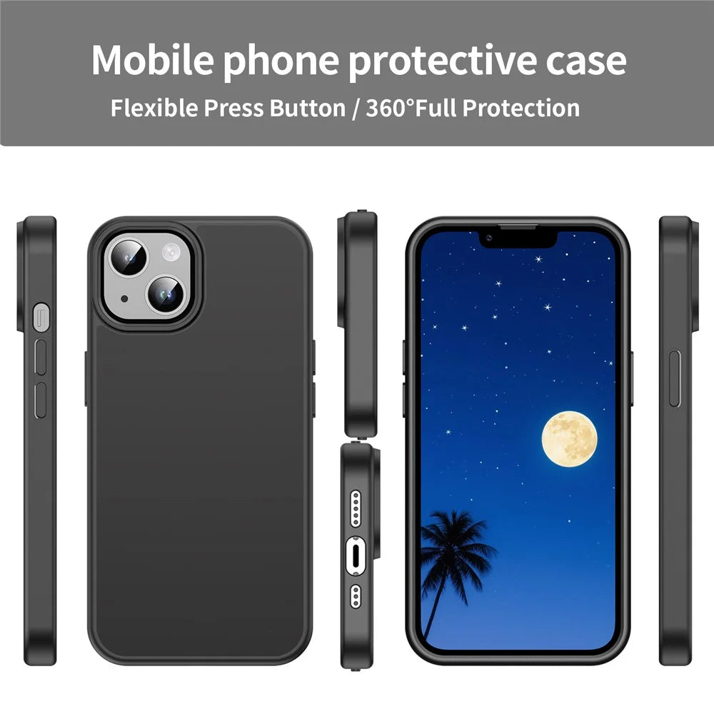 For iPhone 14  /  13 Case Skin Touch Matte Anti Drop TPU PC Phone Back Cover - All Black - 2