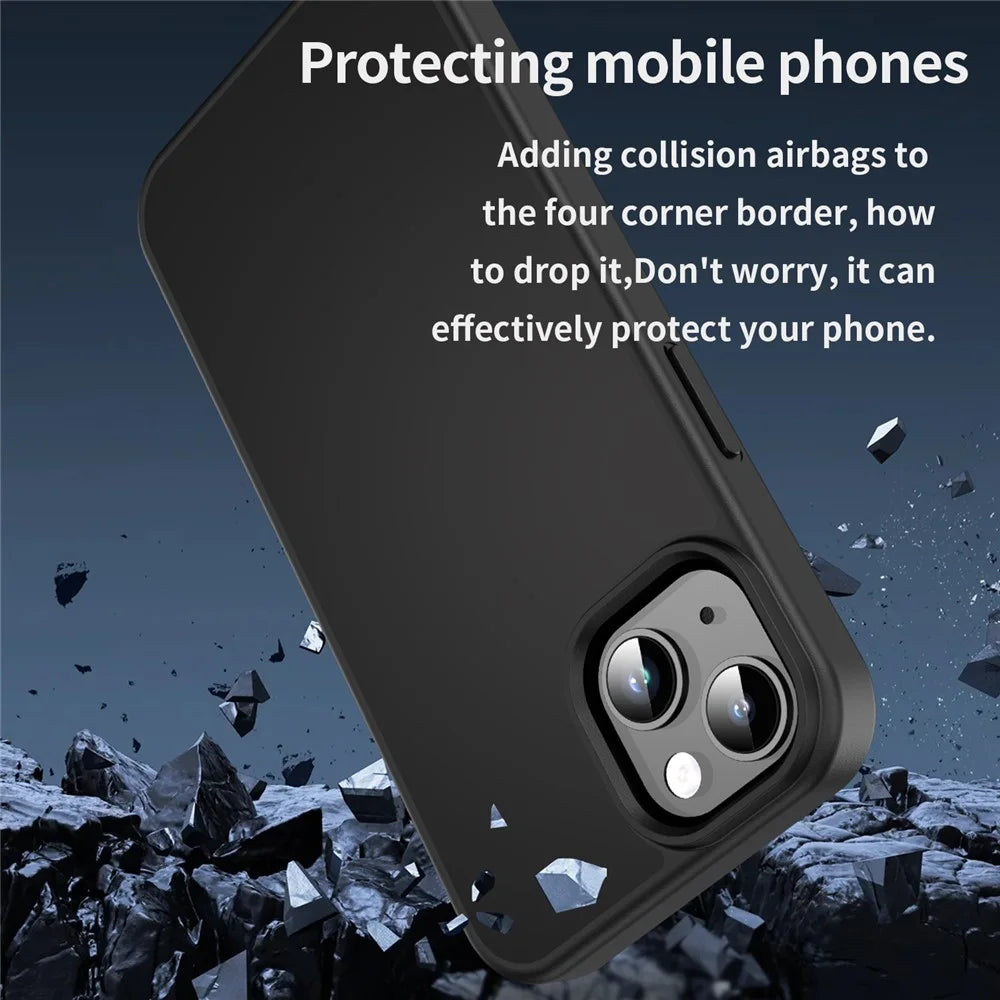 For iPhone 14  /  13 Case Skin Touch Matte Anti Drop TPU PC Phone Back Cover - All Black - 3
