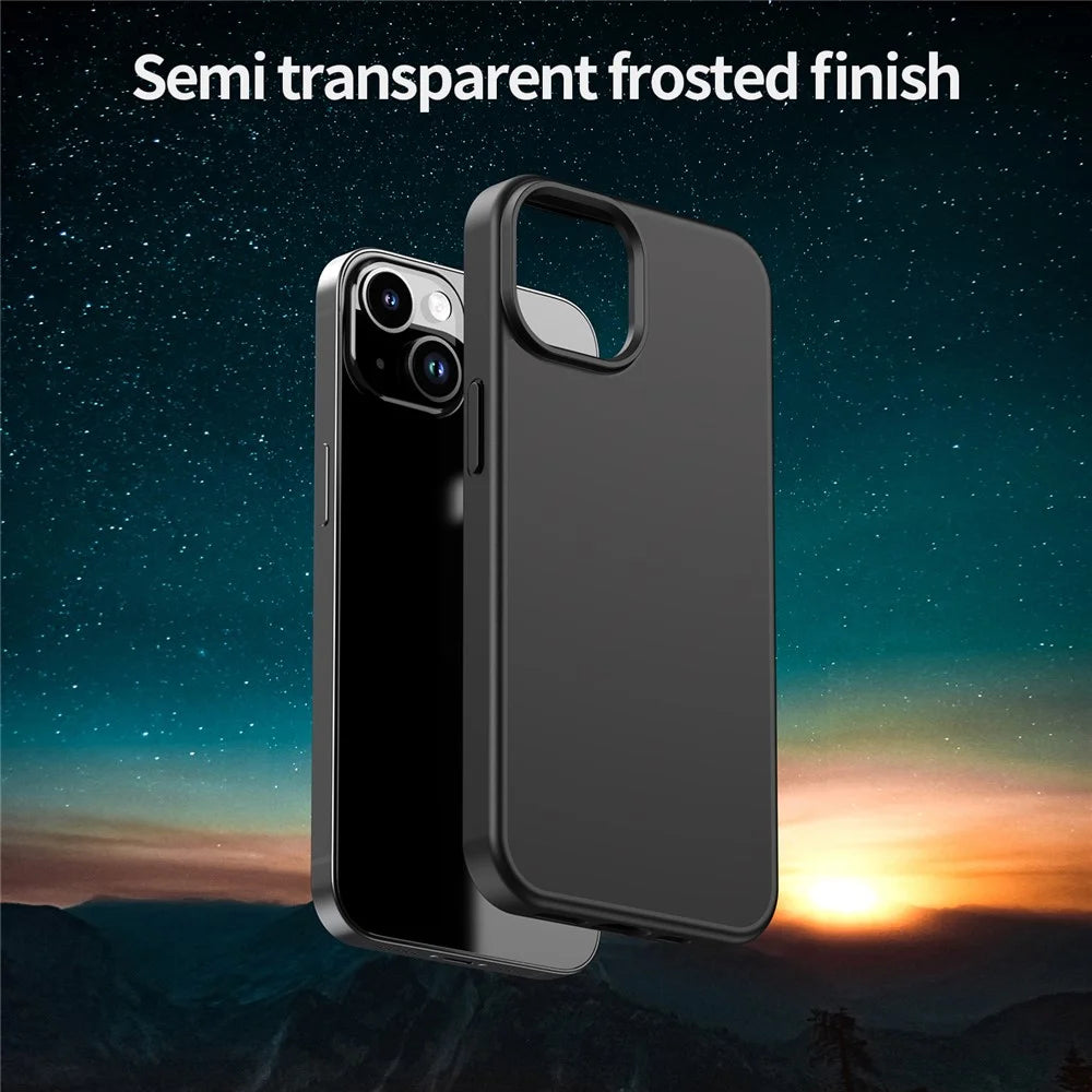 For iPhone 14  /  13 Case Skin Touch Matte Anti Drop TPU PC Phone Back Cover - All Black - 4