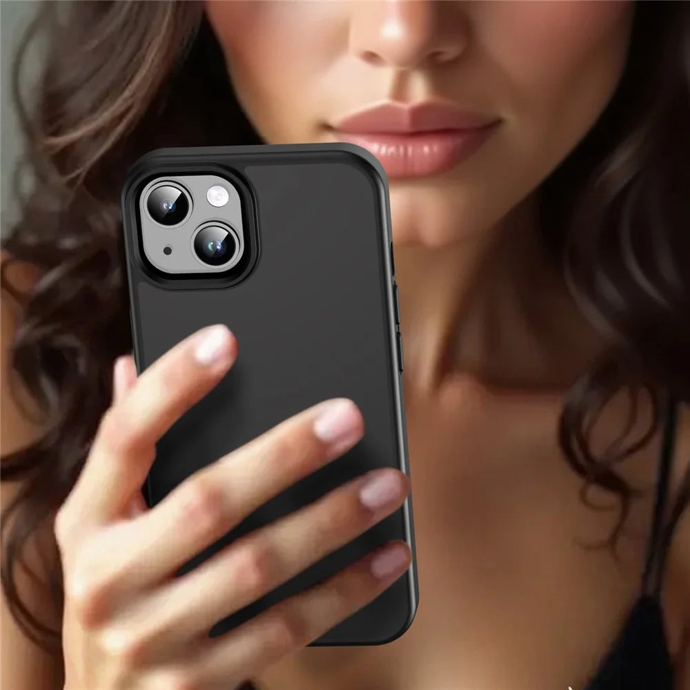 For iPhone 14  /  13 Case Skin Touch Matte Anti Drop TPU PC Phone Back Cover - All Black - 6